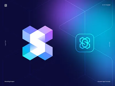 S + X + Crystal Logo Concept blockchain branding coin crypto crystal currency fintech for sale gradient icon identity investment letter s letter x logo prism star trade unused