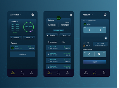 EcoWallet app bitcoin chia coin crypto cryptocurrency design ethereum farming fintech mobile pool swap ui ux wallet