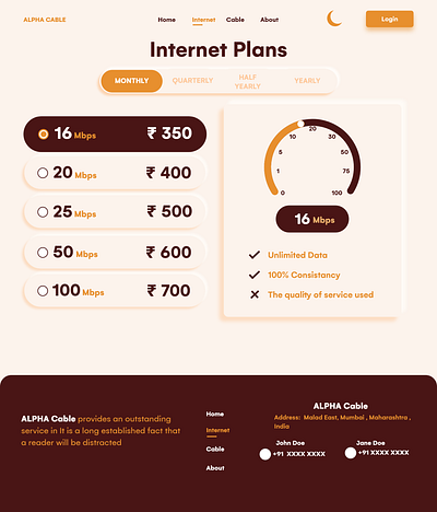 Internet Provider Subscription Plans - Web UI basic design flat neumorphism ui web website