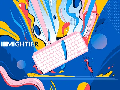 Mighty ants abstract ants bug character color colorful cute design fun illustration insect keyboard mighty small smaller. smarter. mightier. vector
