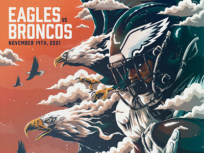 Eagles vs. Broncos broncos clouds denver digital eagle eagles football gameday hand drawn illustration mile high mountains nfl philadelphia poster rockies sports storm type