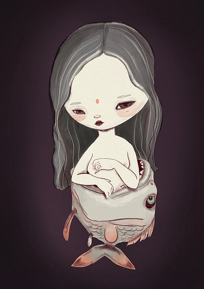 In the mouth of the fish art character darianoski digital drawing illustration procreate