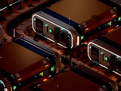 A Night in Mars City (2030) 3d blender isometric mars space