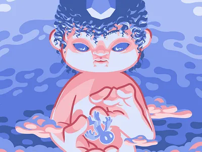 Dream 35: A Spirit blue character design clip studio paint crowdsourced digital dreams flat colors illustration pink red