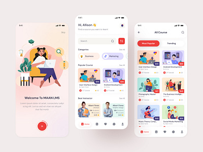 Maan LMS- Student Mobile App UI Kit app ui design education app educational app learning platform minimal mobile mobile app mobile apps online course online course app online school student mobile app study app