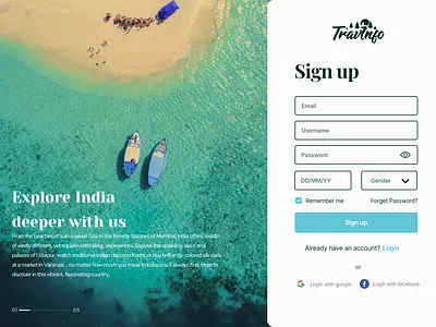 Travel Sign Up UI travel ui ux