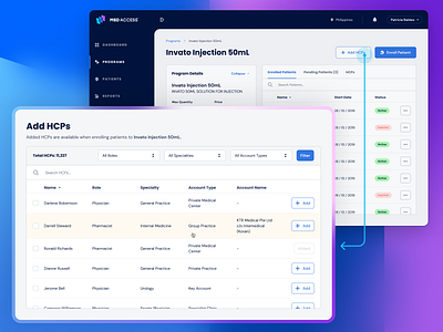 MSD Access Web App app design big data corporate design system doctor enterprise medical medicine poppins portal program purple sales software design table table design ui ux web app web app design