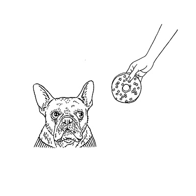 Frenchy and Donut bakery brand branding donut french bulldog hand drawn illustration linework logo minimal wall art