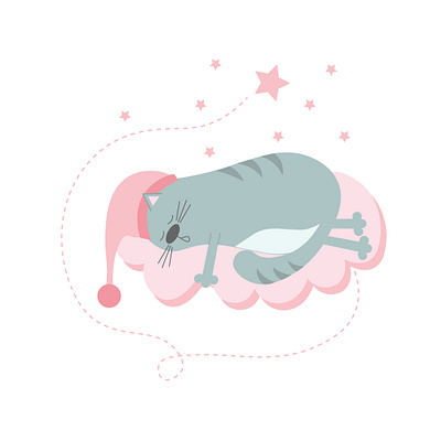 Pink cat dream. animation app art branding clean design flat graphic design icon illustration illustrator logo logo design minimal typography ui ux vector web website