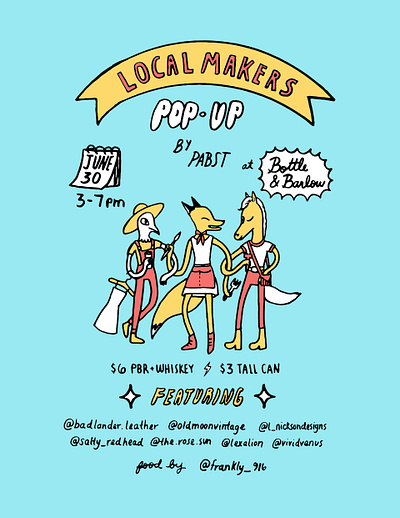 Local Makers Pabst Pop-Up branding drawing event flyer event poster flyer graphic design illustration linework minimal pabst