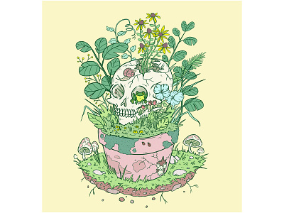 Skull Pot design frog illustration nature art nature illustration potted plants skull illustration