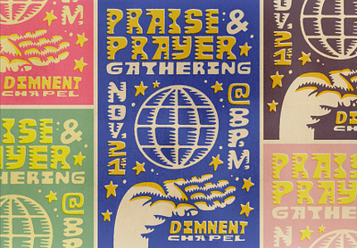 Gathering Poster gathering globe hand lettering praise prayer star type world