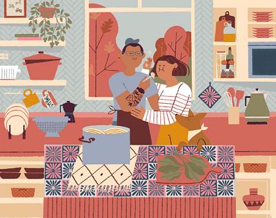 Pansa llena, corazón contento comida couple editorial food pareja procreate