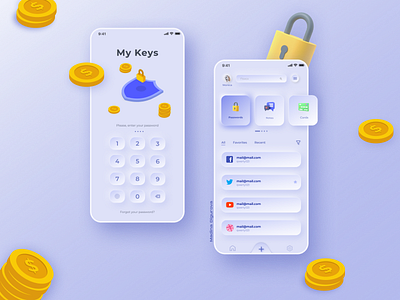 Keys & Password keeper. Mobile App app application design figma graphic design keeper key key keeper mobile mobile design saver ui ux uxui