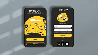 PUPLOV Dog Rescue App (Daily UI Challenge 001/100) 001 001 daily ui app dailyui dailyuichallenge design graphic design illustration ui ux