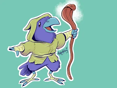 Kenku with a new staff (totally not cursed) adobe cartoon character concept character design comic art cute dnd5e dungeons and dragons fantasy art graphic design illustration