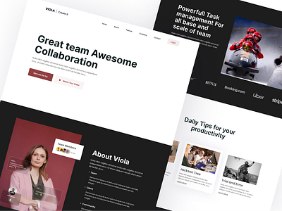 Viola collaboration landing page branding clean design flat graphic design homepage illustration landing page layout logo minimalism task management ui uidesign uiux design website