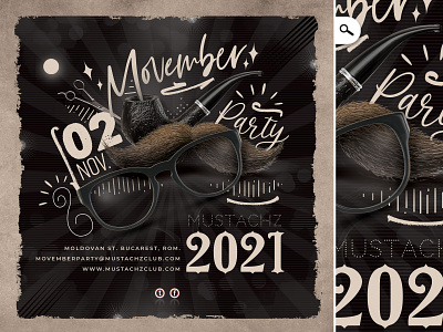 Movember Party Flyer full moon lounge retro unshaven