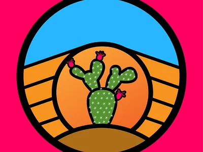 Prickly Pear cacti cactus desert design flat graphic design orange outline outlined pear pointy prickers prickly spines sun sunset vector