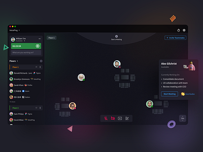 Virtual Office Web App application chat clean collaboration app dark theme design illustration interface design minimalistic product design product designer product ui product ux product web app team ui ui designer uiux virtual office work