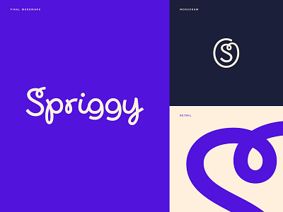 Spriggy Wordmark hand lettered logo hand lettering lettering ligature logo logotype loop looping letters money money app script type typography wordmark