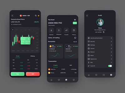 Crypto exchange crypto dark design exchange grid mobile mobile app ui wallet