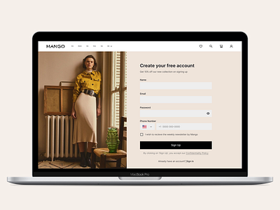 Mango Website Login/Sign Up Redesign cleandesign clothing dailyui dailyui001 dailyuichallenge design ecommerce landingpage login minimal registration shoppingwebsite signup ui ux webdesign websitedesign
