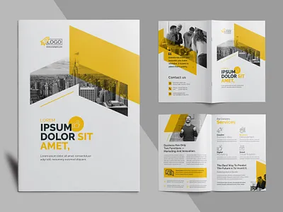 Bifold Creative Brochure Template bifold branding brochure company corporate creative creative market design digital template flyers freepik graphic design illustrator logo marketing minimal print template trifold ui design yellow