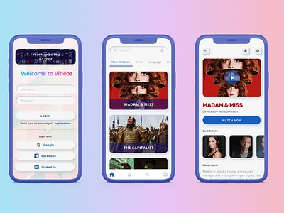 Videoz - OTT Platform Mobile UI app design illustration ui ux