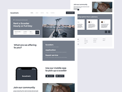 Rental Scooter Landing Page clean design electro landing page minimal mvp rent rental ronas it scooter ui ux web web design