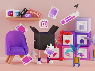Instagram Room 3d 3d design 3d illustration 3d render 3dart 3ddesign 3dmodeling blender c4d illustration isometric lighting lowpoly maya render scene ui uidesign