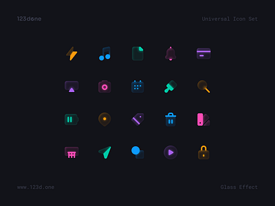 Universal Icon Set | Glass Effect 123done color colorful figma glass glass effect glass icon glassmorphism glyph icon icon design icon pack icon set icon system iconography icons iconset symbol universal icon set vector icons