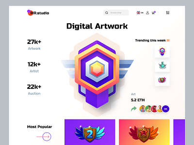 Digital Artwork NFT Marketplace Website art bitcoin blockchain cryptoart cryptocurrency design ethereum landing page nft nft 3d token web design website website design