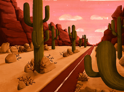 Desert adobe photoshop cactus desert design digitalart illustration illustration art illustrationartists landscape wacom