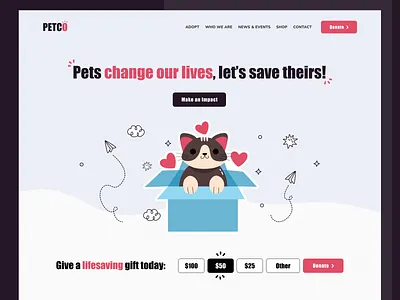 Petco animal animal shelter cat charity colorful concept dailyui desktop dog donate homepage illustration logo pet care pets pink ui ux webdesign website