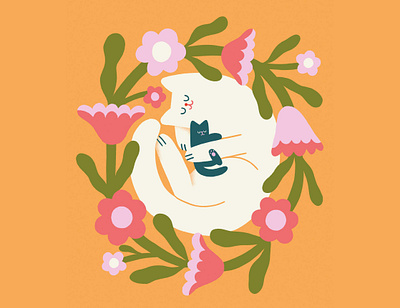 Welcome little one! animal cat character colourful cute design flowers homedecor ill illustration newborn postcard