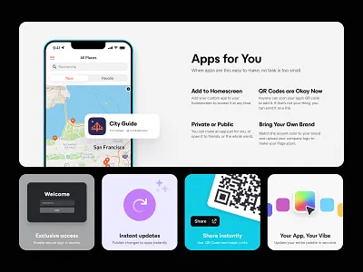 Glide Apps Benefit Tiles benefits branding design minimal product benefits shapes tiles typography ui