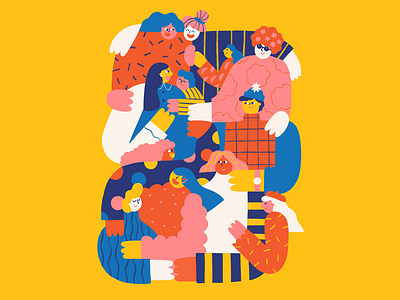 Together character colourful design flat illustration joy people puzzle together