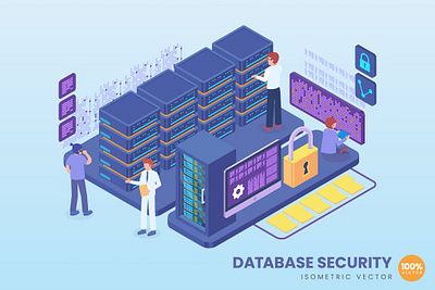 Isometric Database Security Concept 3d app concept design graphic design icon illustration isometric landing landing page people technology ui uiux user interface ux vector web web design website