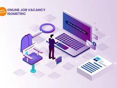 Isometric Online Job Vacancy Vector Illustration 3d app concept design graphic design icon illustration isometric landing landing page people technology ui uiux user interface ux vector web web design website