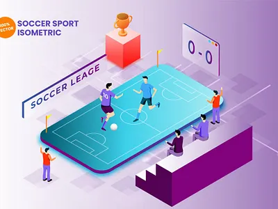 Isometric Soccer Sport Vector Illustration 3d app concept design graphic design icon illustration isometric landing landing page people technology ui uiux user interface ux vector web web design website