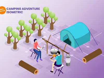 Isometric Outdoor Camping Adventure Vector 3d app concept design graphic design icon illustration isometric landing landing page people technology ui uiux user interface ux vector web web design website