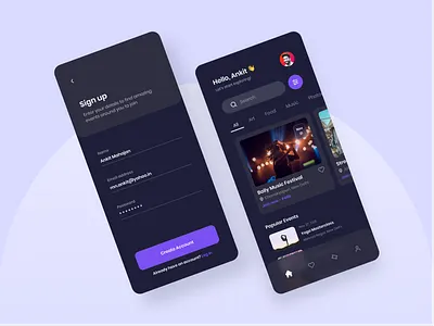 Event App Concept Design app design dark mode design event app figma icon design illustration mobile app sign up ui ui design vector