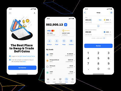 DeFi Trading App app bitcoin btc change coin crypto defi forex illustration mobile money nft stock swap token trade trading ui wallet welcome
