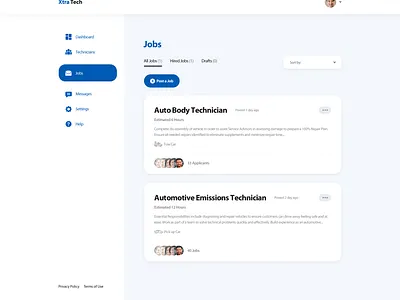 Automotive Repair Shop - Jobs Page adobe photoshop automotive website blue theme website call to action car car repair website car website dashboard design dribbble dribbbleweeklywarmup graphic design icons job jobs page logo minimal website modern design uidesign website design