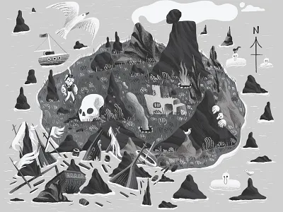 Popeye in Goonland - Gold Timey Art Show DCON art show black and white cartoon character design dcon drawing exhibition fun illustration island king features map naive personal photoshop popeye shading texture