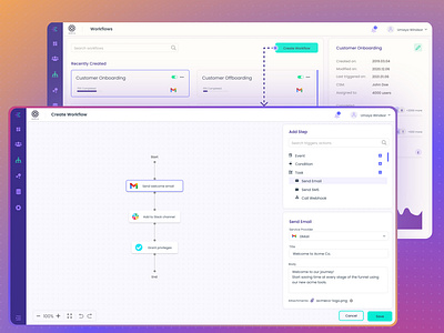 Workflow Automation clean design crm csm customer success dashboard dashboard design design gradient modern design product design saas saas app ui user interface design ux web app workflow automation workflows
