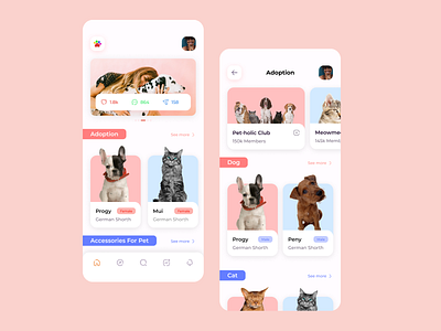 Pet Adoption App UI adoption app app design design graphic design mobile app petapp ui ux web webdesign