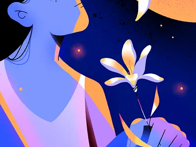 When time stopped 🌸 animation branding character design explainer flat flower girl graphic graphic design illustration love lviv moon night ukraine vector woman