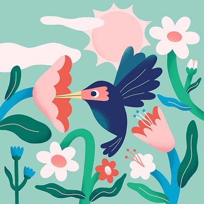 Bird Illustration animal animalillustration bird colourful flat flowers happyness illustration joy nature